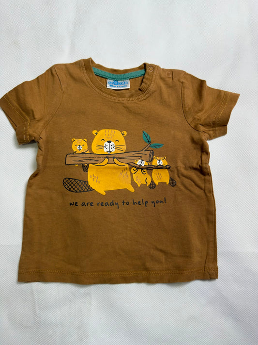 Preloved Baby Chestnut Brown Beaver Family  Snap-Shoulder T-Shirt