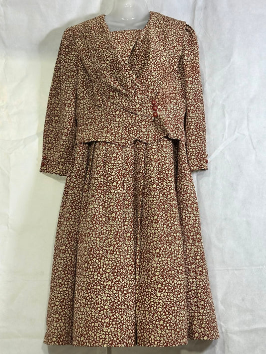 Preloved Lamballe Rust Red Ditsy Floral Faux Wrap-Top Midi Dress