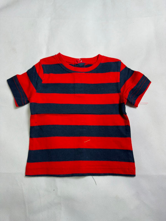 Preloved Baby Red & Dark Navy Blue Horizontal Striped Back-Snap T-Shirt