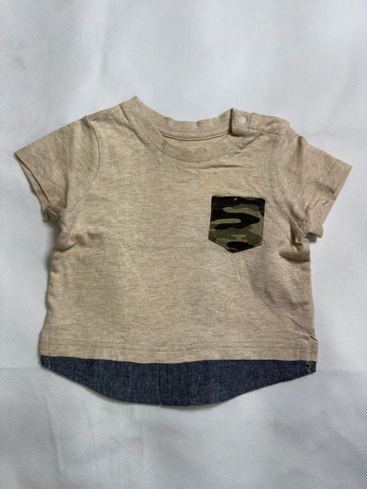 Preloved Baby Oatmeal Beige Camo Pocket & Denim Trim Snap-Shoulder T-Shirt