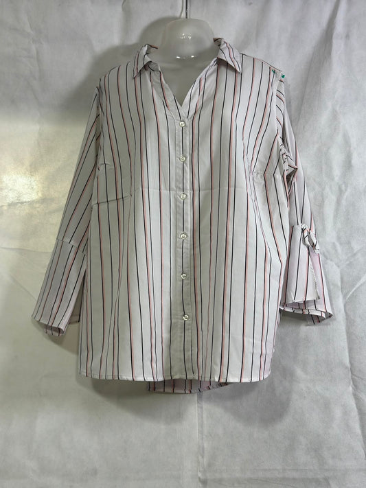Preloved Roz & Ali White Striped Button-Down Long Sleeve Tunic Shirt