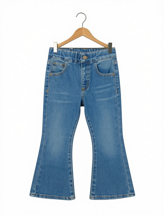 Preloved Kids Retro Bell-Bottom Flare Jeans – Light Medium Wash Denim (Size 4T/5T)
