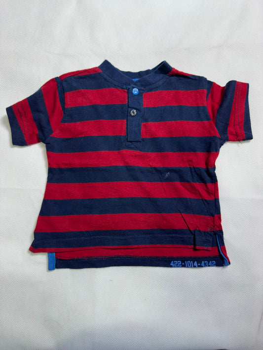 Preloved Boys Navy & Red Horizontal Striped Henley Short Sleeve T-Shirt