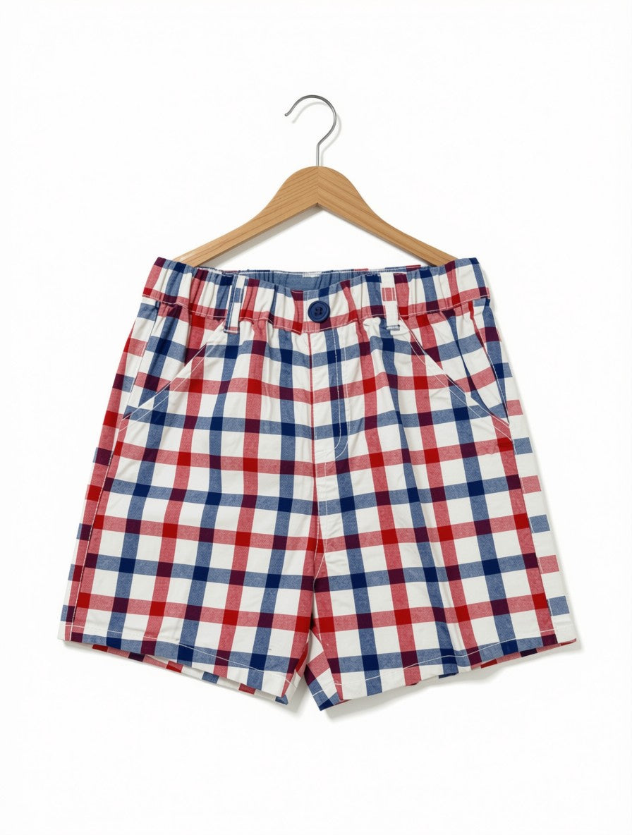 Boys Preloved Red & Blue Checkered Shorts (Size 4-5Y)