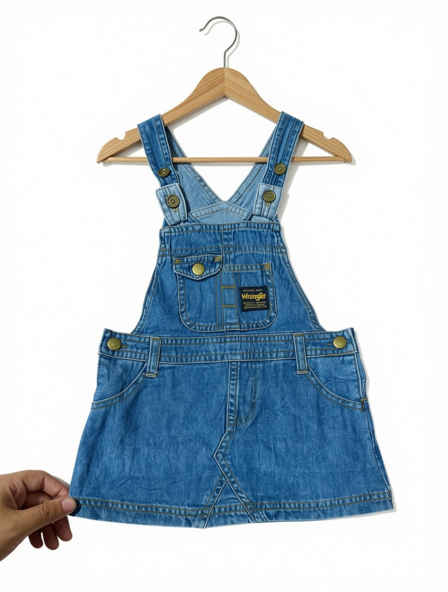 Girls Preloved Wrangler Denim Pinafore Dress (Size 3-4Y)