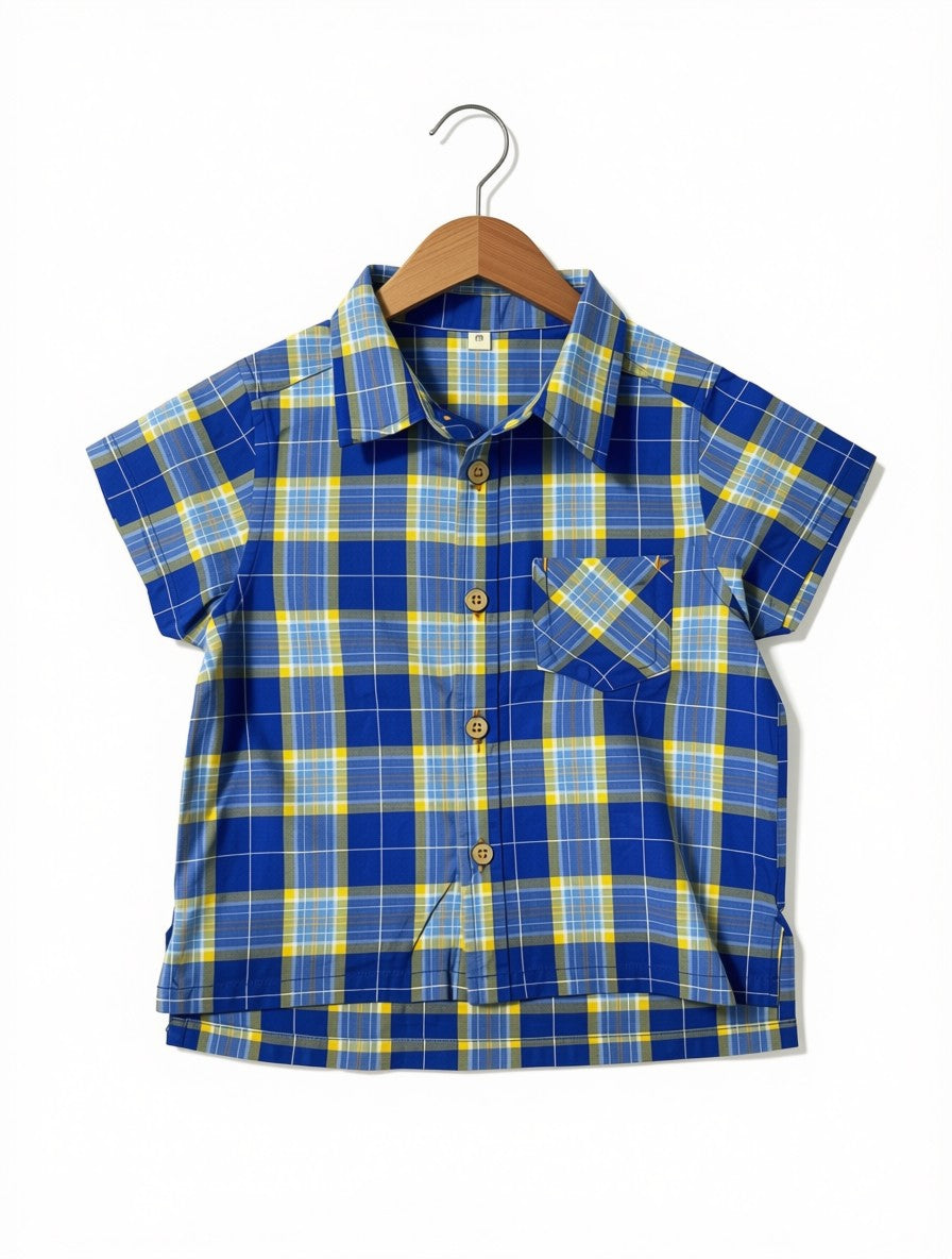 Boys Preloved Blue Plaid Shirt (Size 4-5Y)