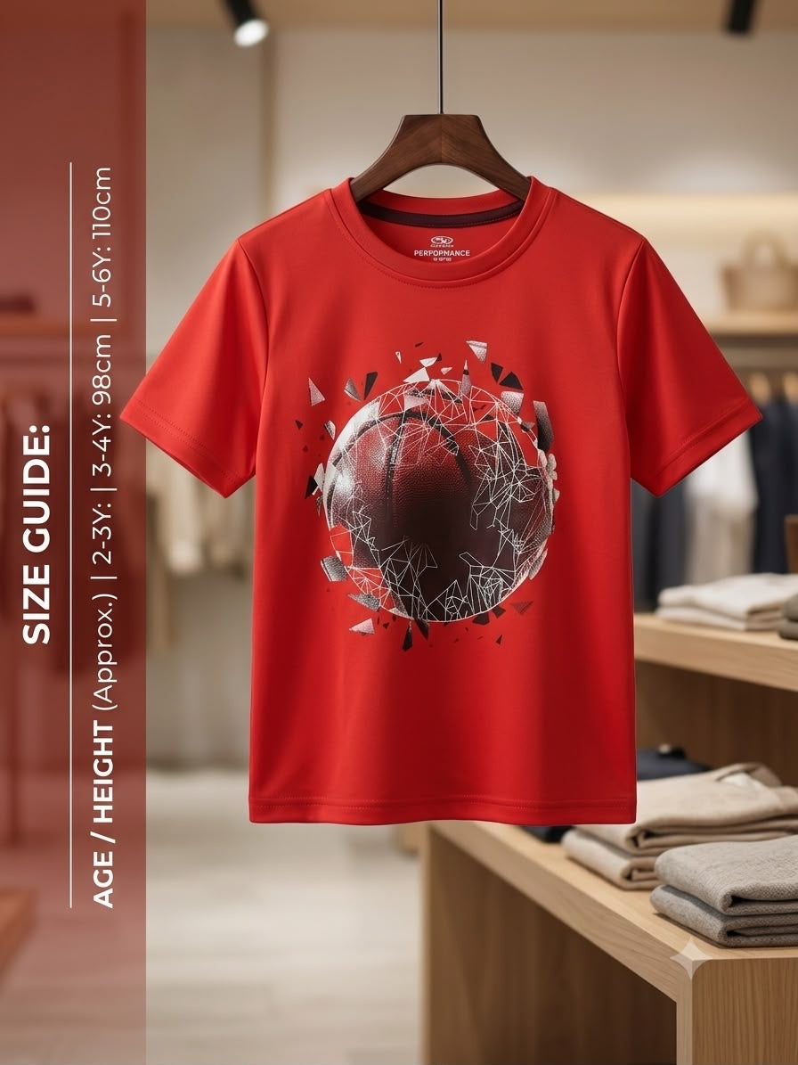 Preloved Kids Basketball Shatter Graphic Performance T-Shirt – Red (Ages 5-6Y)