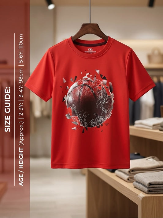 Preloved Kids Basketball Shatter Graphic Performance T-Shirt – Red (Ages 5-6Y)