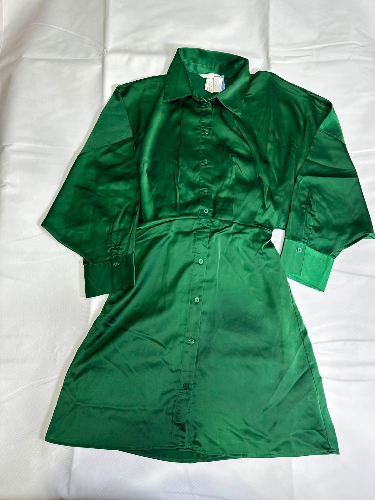 Preloved H&M Emerald Green Satin Button-Down Mini Shirt Dress