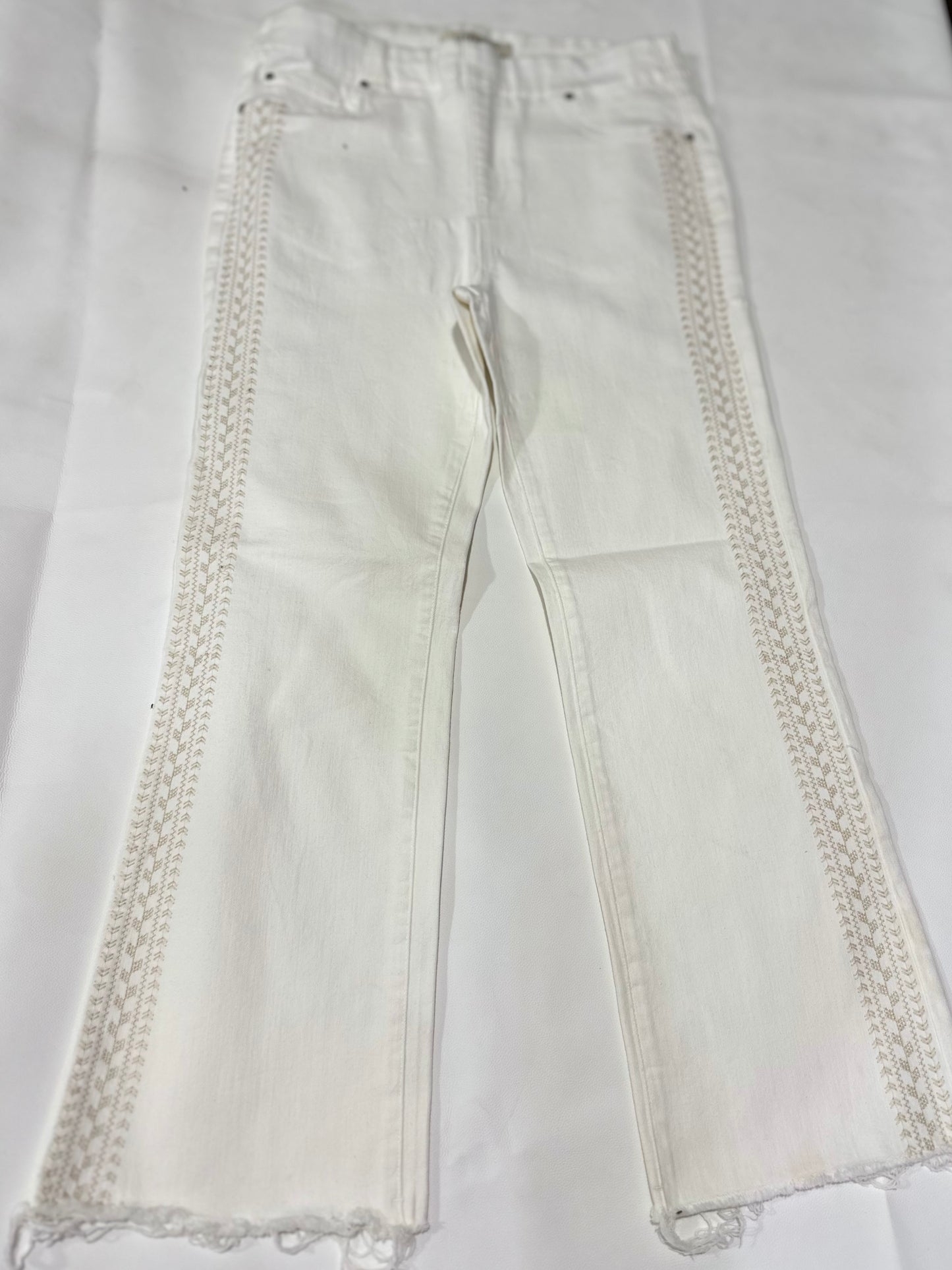 Ladies' Preloved Off-White Embroidered Side-Tape Flare Jeans