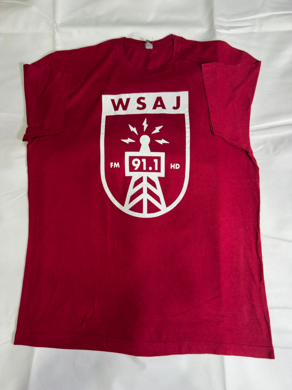 Preloved Crimson Red "WSAJ FM 91.1" Radio Station Graphic T-Shirt