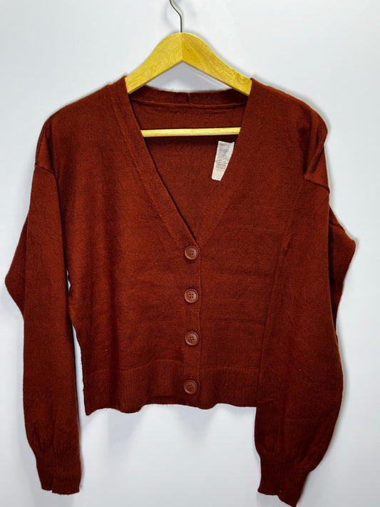 Preloved Women's Terracotta Brown V-Neck Knit Button-Up Cardigan
