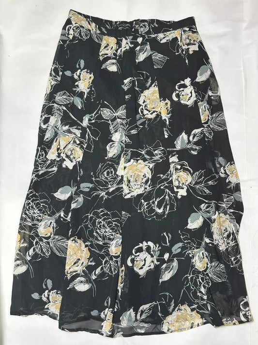 Preloved Black Chiffon Floral Sketch Paneled Maxi Skirt
