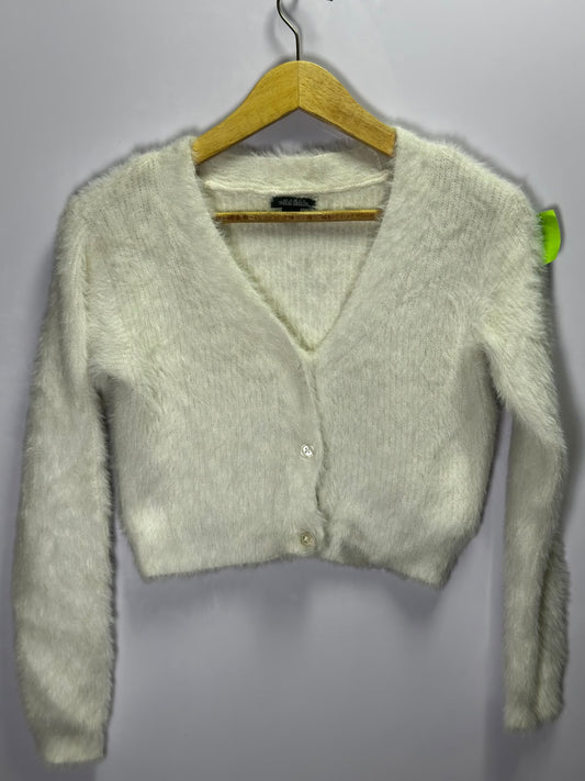 Preloved Women's Wild Fable Off-White Fuzzy Eyelash Knit Cropped Cardigan