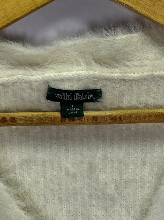 Preloved Women's Wild Fable Off-White Fuzzy Eyelash Knit Cropped Cardigan