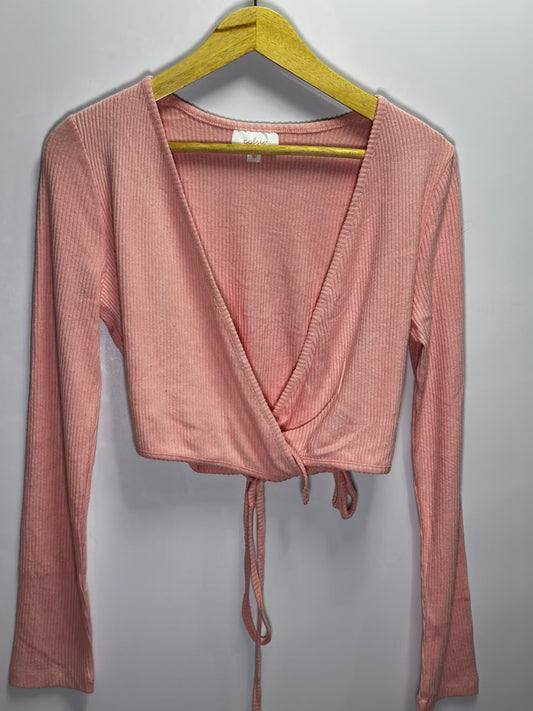 Preloved Women's Colsie Light Pink Ribbed Ballet Wrap Crop Top