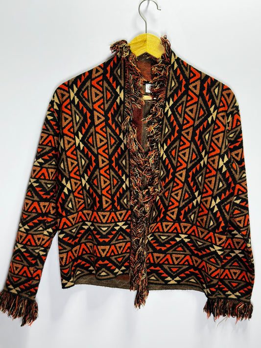 Preloved Women's LuckyLu Milano Tribal Geometric Fringe Cardigan