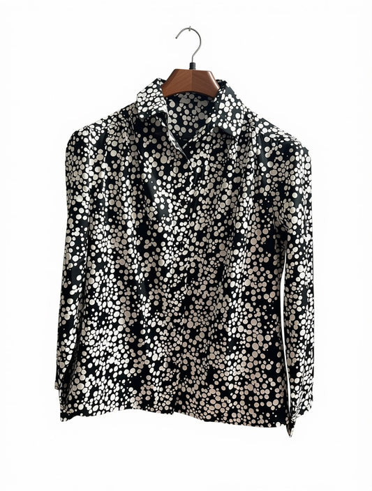 Women's Preloved Black & White Bubble Print Long-Sleeve Blouse