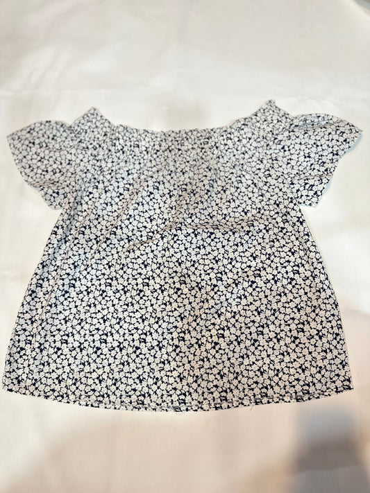 Ladies' Preloved White & Navy Ditsy Floral Off-Shoulder Top