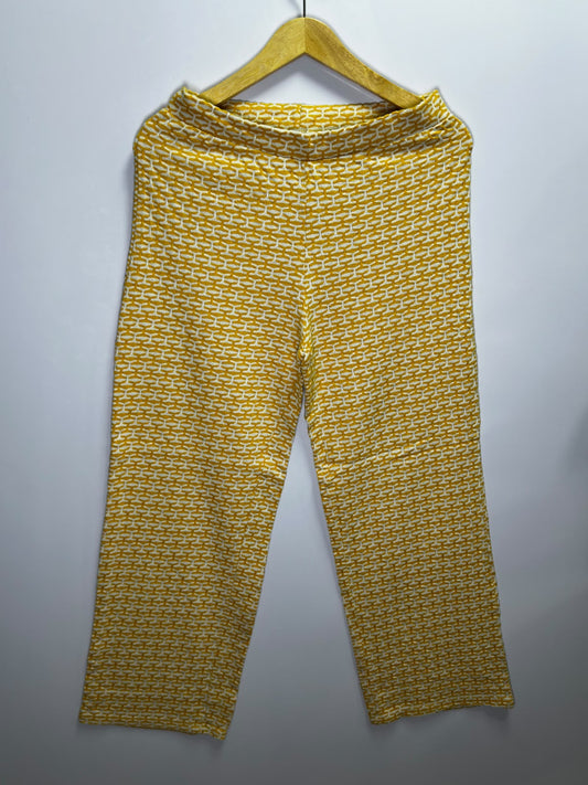 Preloved Women's Mustard Yellow Geometric Printed Knit Wide-Leg Pants