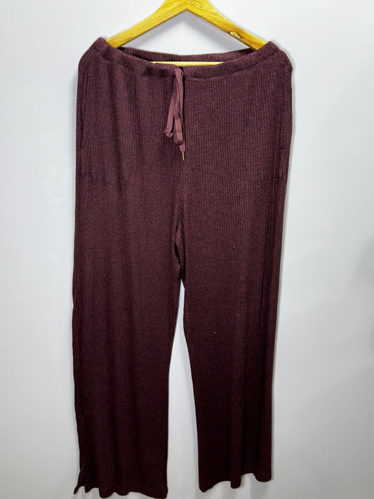 Preloved Women's Midnight Plum Purple Ribbed Knit Wide-Leg Lounge Pants