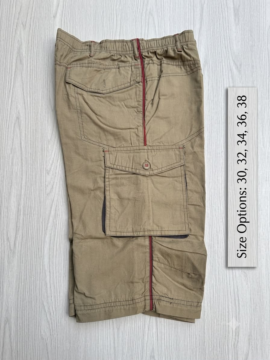Preloved Men's Casual Cargo Shorts with Red Piping Detail – Khaki Tan