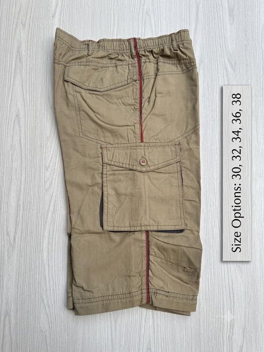 Preloved Men's Casual Cargo Shorts with Red Piping Detail – Khaki Tan