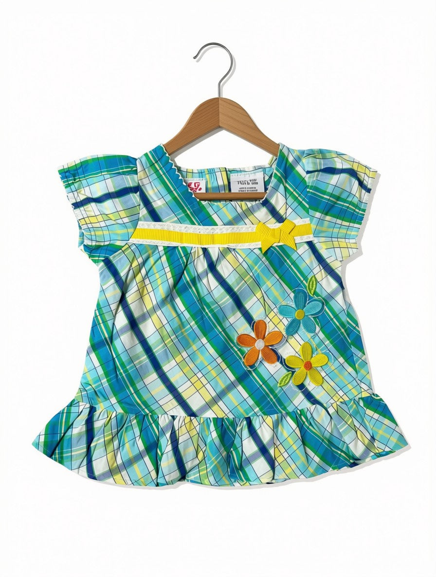 Girls Preloved Colorful Checked Floral Tunic (Size 2-3Y)
