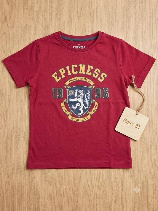 Preloved Epicness Kids "Secret Society" Crest T-Shirt – Maroon (Size 3T)