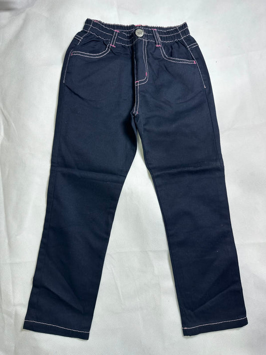 Preloved Girls Dark Navy Blue Pink Contrast Stitching Elastic Waist Trousers