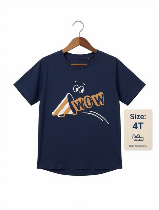Preloved Kids "WOW" Megaphone Graphic T-Shirt – Navy Blue (Size 4T)
