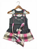 Preloved Kids Plaid Accent Pinafore Dress – Charcoal Gray & Vibrant Pink (Size 5-6 Years)