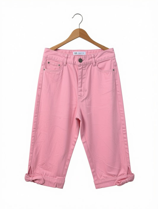 Preloved Zara Kids Bow-Hem Cropped Pants – Pastel Pink (Size 4T/5T)