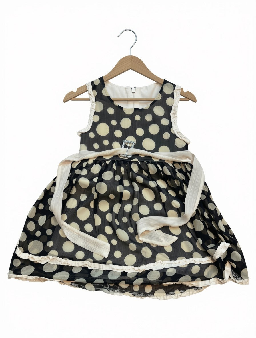 Preloved Kids Polka Dot Party Dress – Black & Cream Chiffon (Size 4T/5T)