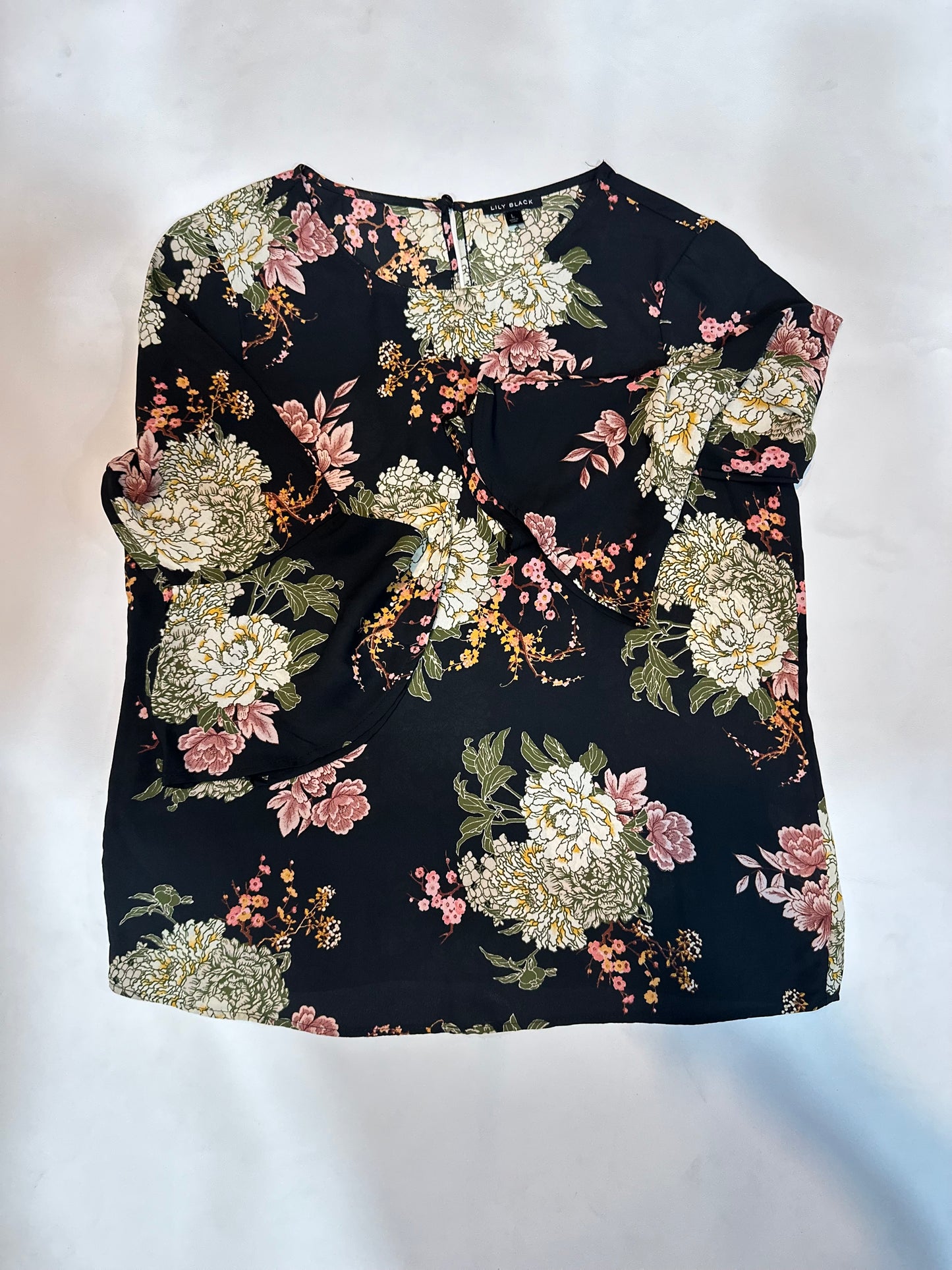 Ladies' Preloved Lily Black Floral Bell Sleeve Chiffon Blouse