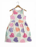 Preloved H&M Pastel Colorful Hearts Dress – Sleeveless Gathered Waist (Size 7-8 Years)