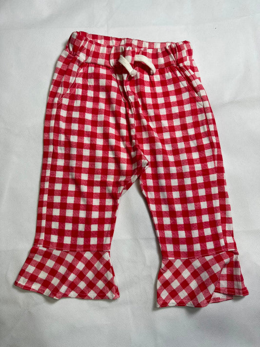 Preloved Girls Red & White Gingham Check Drawstring Ruffle Hem Flare Pants