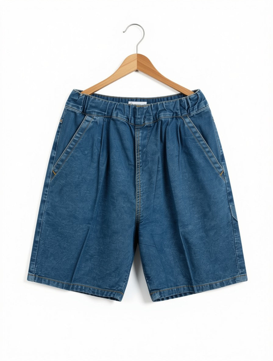 Boys Preloved Mid-Wash Wide-Leg Pleated Denim Shorts (Size 5-6 Years)