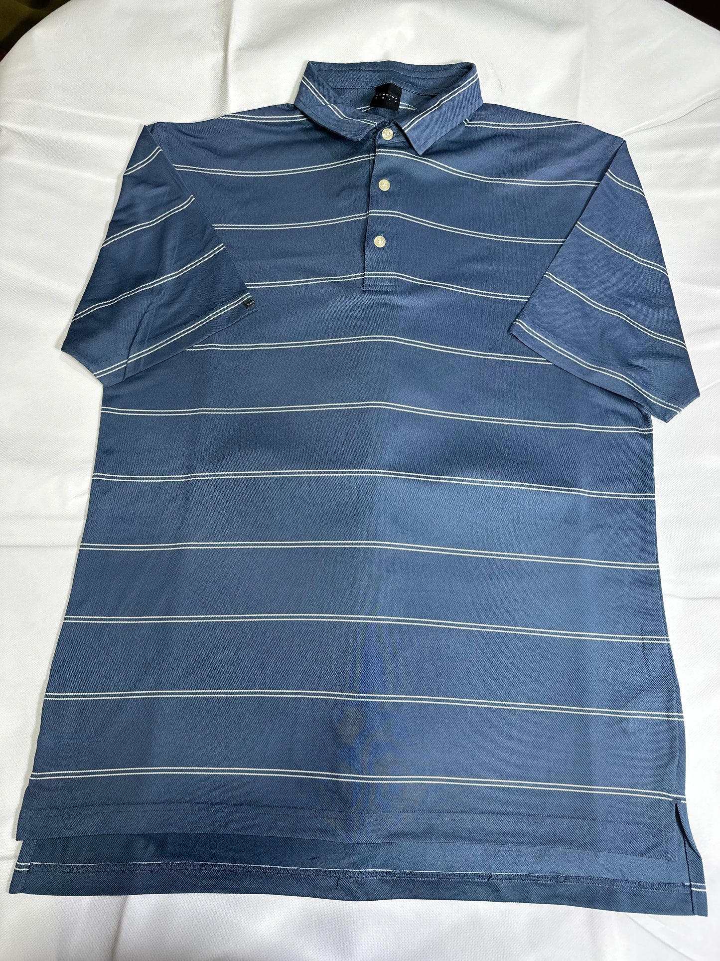 Men's Preloved Steel Blue Striped Short Sleeve Polo Shirt