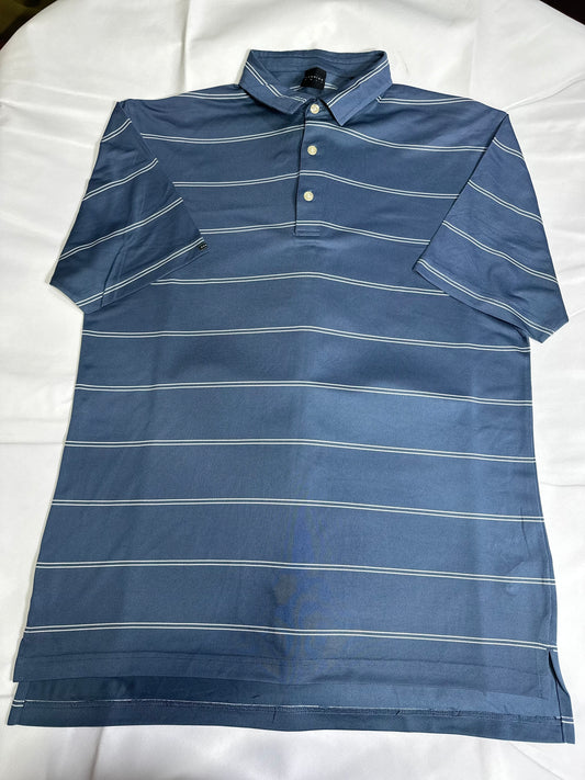 Men's Preloved Steel Blue Striped Short Sleeve Polo Shirt