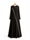 Elegant Black Chiffon Maxi Dress - Rhinestone Embellished Modest Long Gown