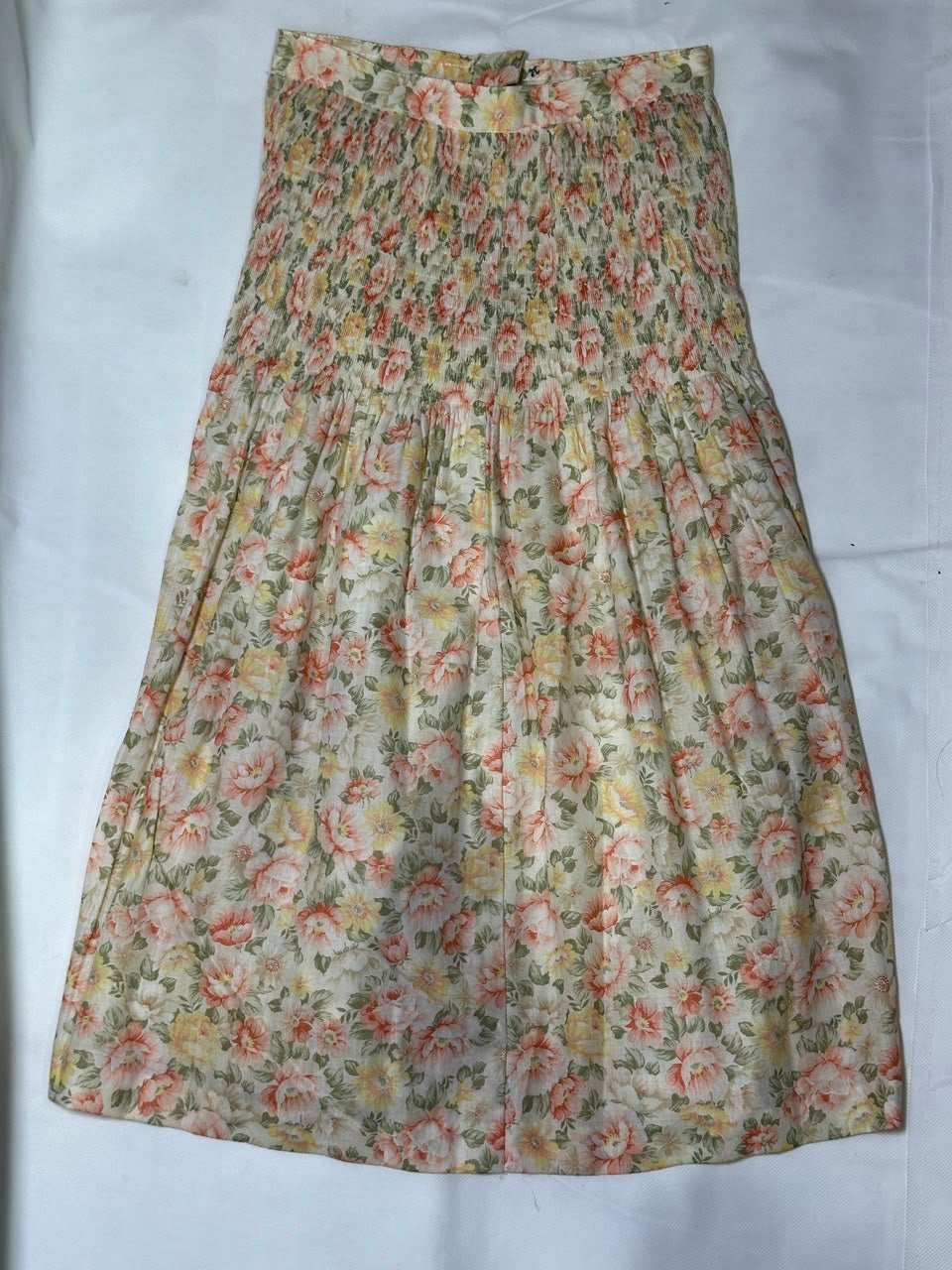 Preloved Vintage Floral Smocked High-Waisted Midi Skirt
