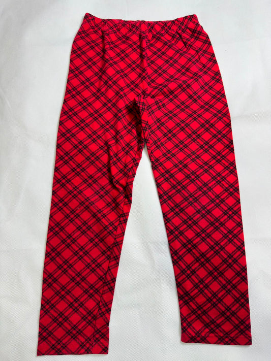 Preloved Girls Vibrant Red & Black Tartan Plaid Elastic Waist Stretch Leggings