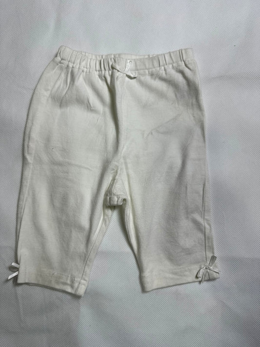 Preloved Baby Girls Solid Off-White Satin Bow Accent Elastic Waist Stretch Leggings
