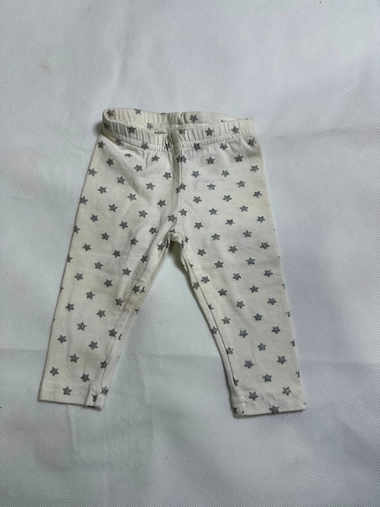 Preloved Baby Girls Off-White Silver Glitter Star All-Over Print Stretch Leggings
