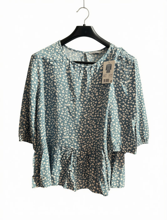 Women's NWT Slate Blue Floral Peplum Blouse