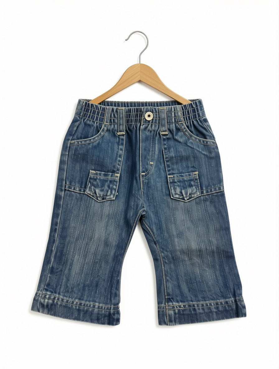 Girls' Preloved Medium Wash Denim Long Capris (Size 6-7Y)