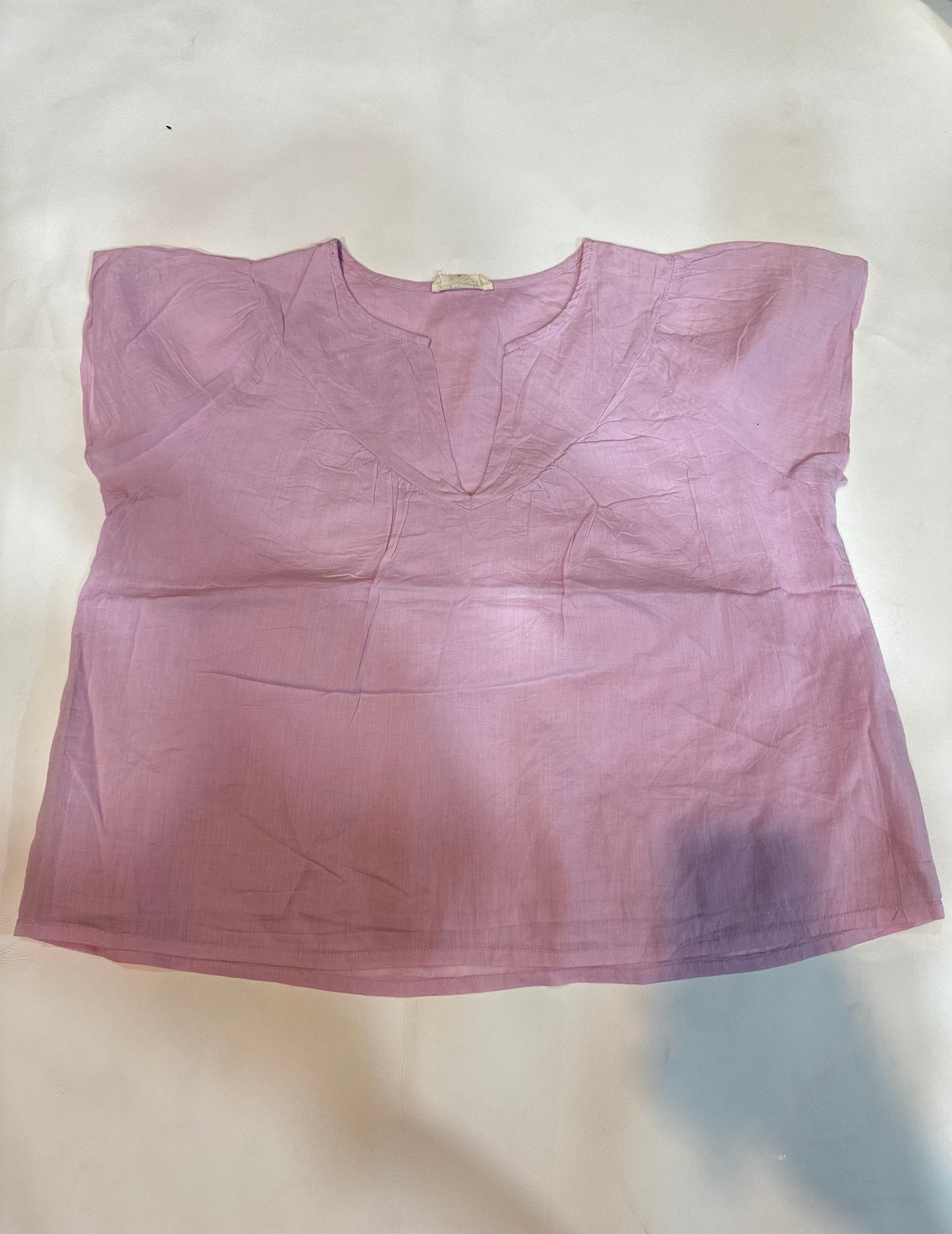 Ladies' Preloved Lavender Lilac V-Neck Short Sleeve Cotton Blouse