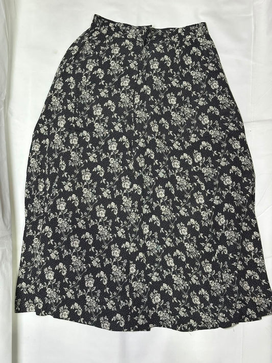 Preloved Vintage Charcoal Black Ditsy Floral A-Line Maxi Skirt