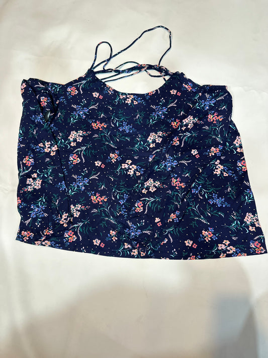 Ladies' Preloved Navy Blue Floral Strappy Cold-Shoulder Blouse